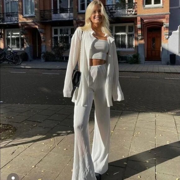 Storets Maria Flared Leg Plisse Pants S/M - Picture 3 of 15